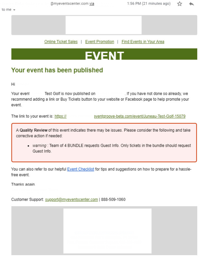 Published Event Email QC