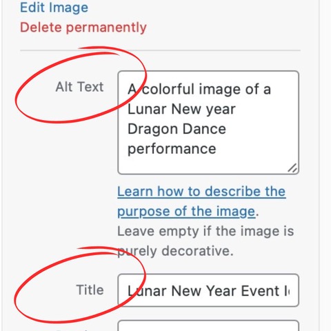 SEO for nonprofits - alt image text Nonprofit SEO tips - a screenshot illustrating where to out Image alt text and why it's important to be accessible.