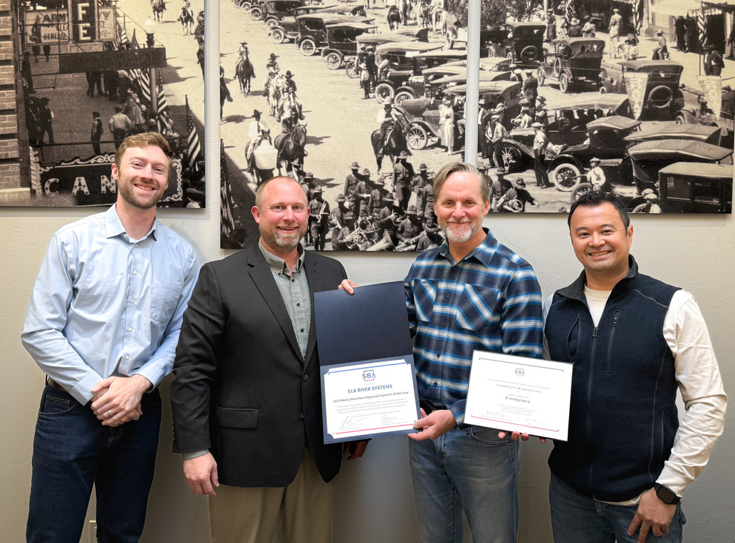 eventgroove-sba-exporter-award-2025 From left to right: John Durnal (Sen. Steve Daines Small Business Liaison), Brent Donnely (SBA Montana District Director), Eventgroove CEO Lance Trebesch accepting the SBA Rocky Mountain Regional Exporter of the Year award, and K Mita (Sen. Tim Sheehy Small Business Liaison & Digital Director).