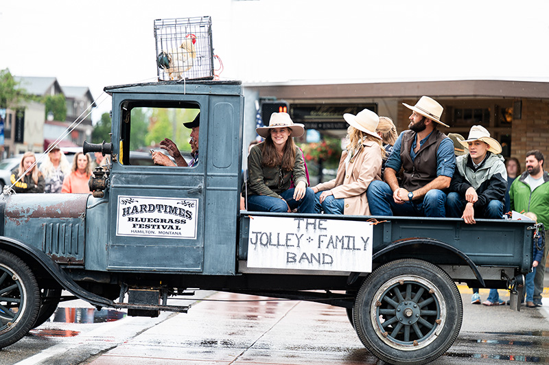 A truck rolls down main street in Hamilton, Montana launching the Ravalli County Fair and Rodeo
